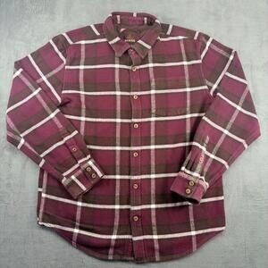 Prana Heavyweight Flannel Mens Large Purple/Brown Plaid Long Sleeve Camp Flannel